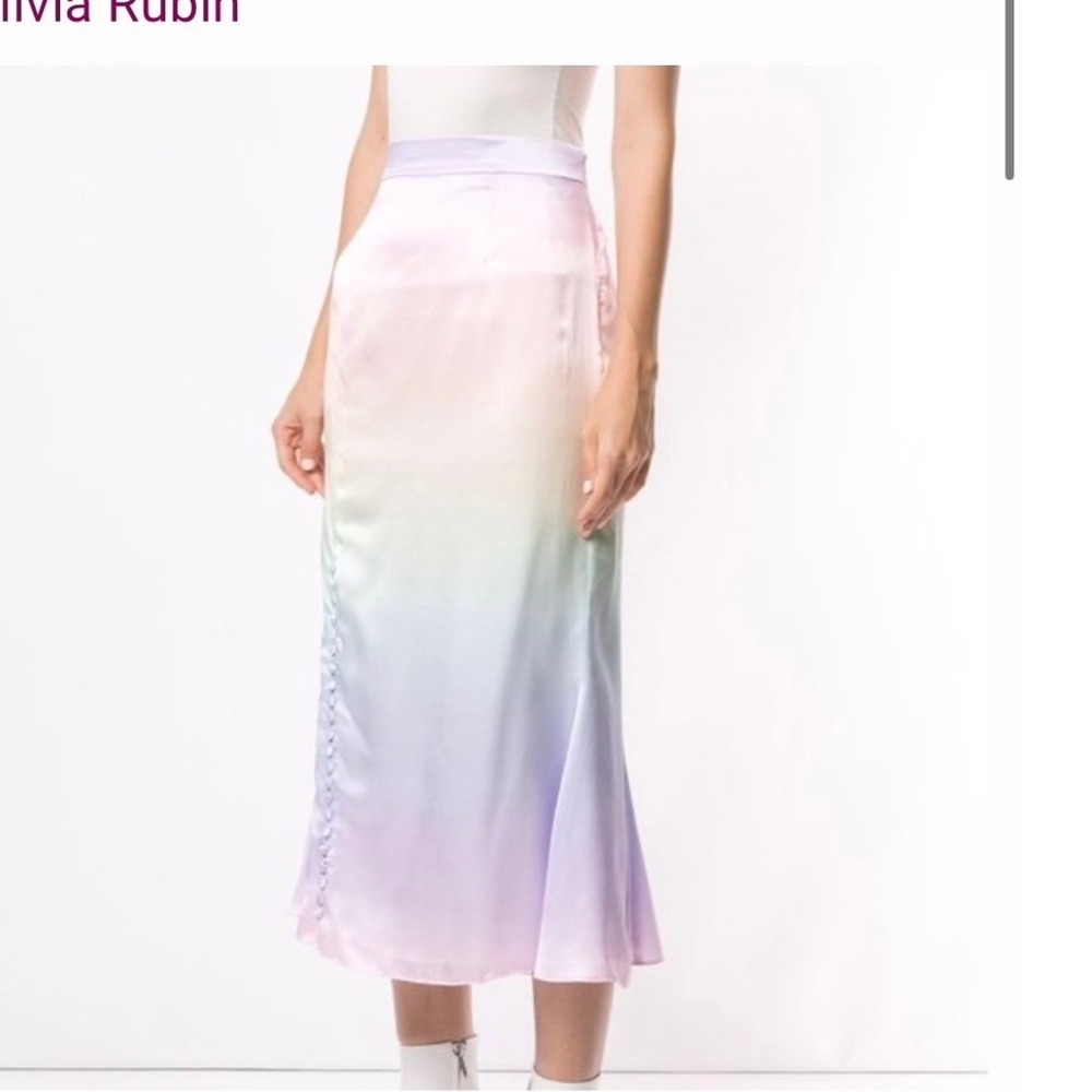 Olivia Rubin Silk Ombre Midi Skirt Pastel Rainbow Gradient Button Slit Size 2